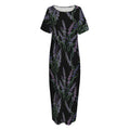 Embroidery Lavender Pattern Print Short Sleeve Long Nightdress