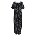 Embroidery Lavender Pattern Print Short Sleeve Long Nightdress