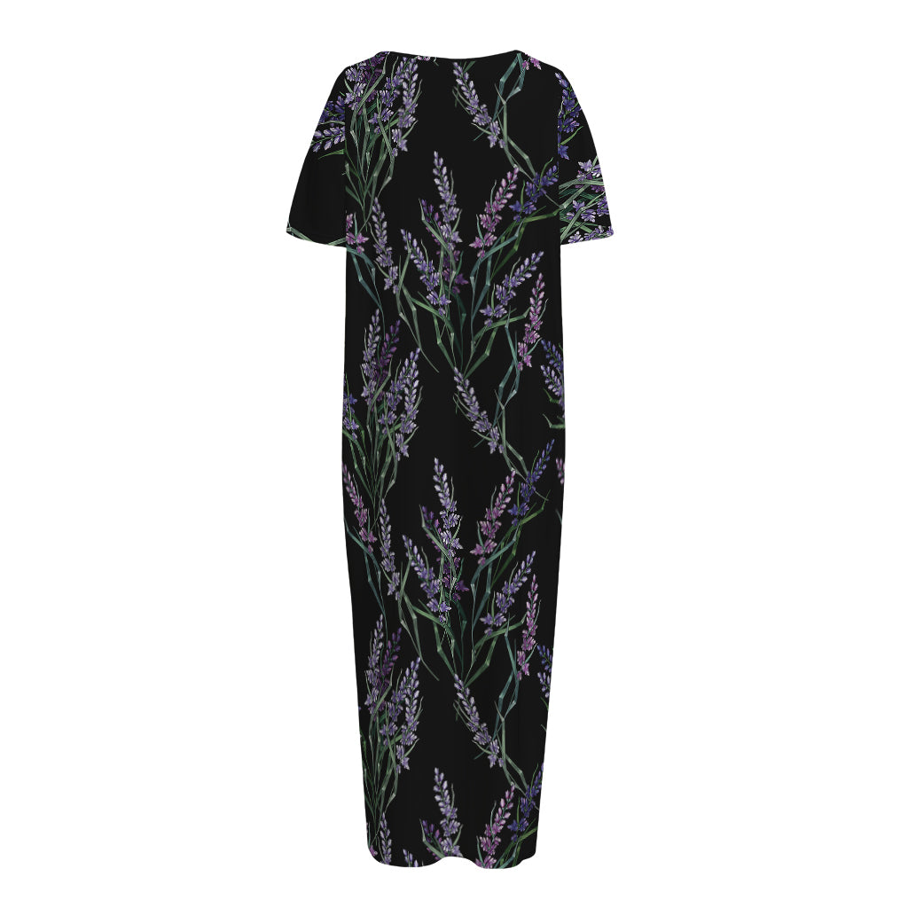 Embroidery Lavender Pattern Print Short Sleeve Long Nightdress
