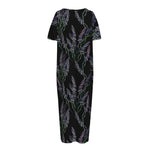 Embroidery Lavender Pattern Print Short Sleeve Long Nightdress