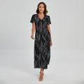 Embroidery Lavender Pattern Print Short Sleeve Maxi Dress