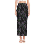 Embroidery Lavender Pattern Print Side Slit Maxi Skirt