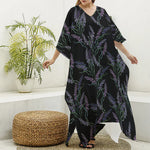 Embroidery Lavender Pattern Print Silk V-Neck Kaftan Dress