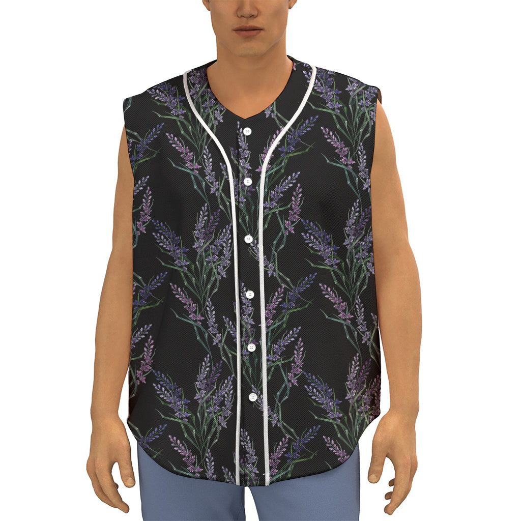 Embroidery Lavender Pattern Print Sleeveless Baseball Jersey