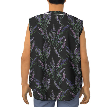 Embroidery Lavender Pattern Print Sleeveless Baseball Jersey