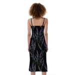 Embroidery Lavender Pattern Print Slim Fit Midi Cami Dress