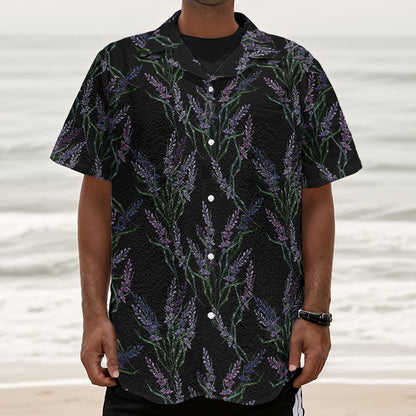 Embroidery Lavender Pattern Print Textured Short Sleeve Shirt