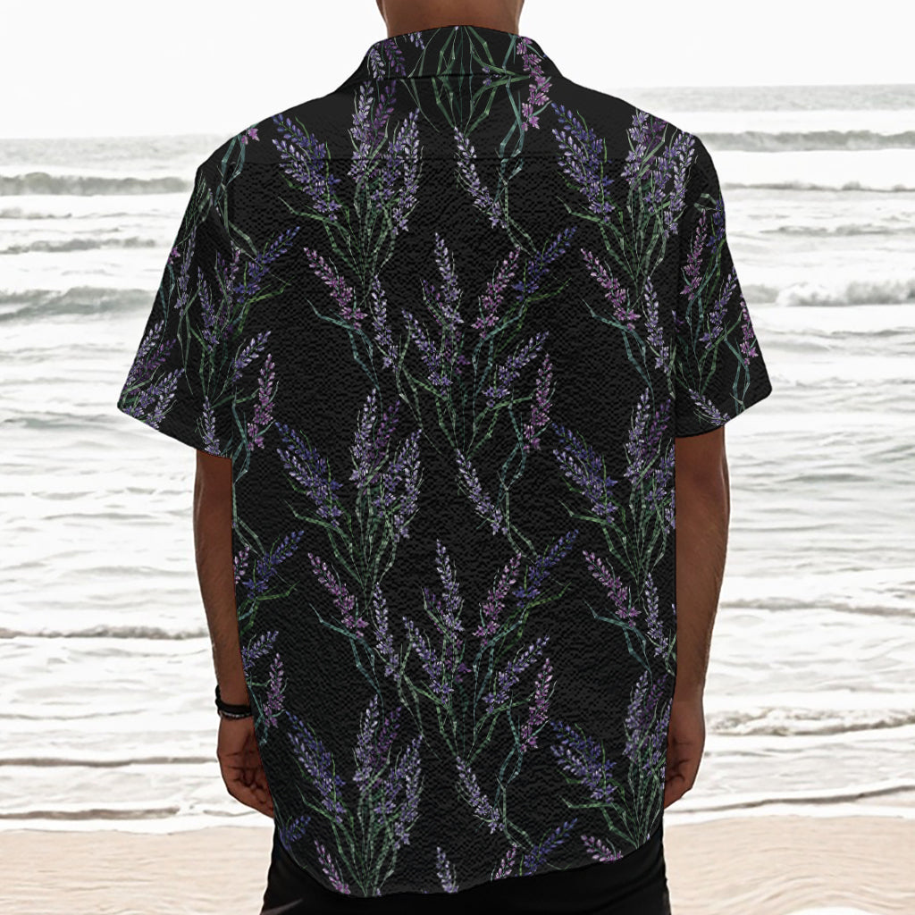 Embroidery Lavender Pattern Print Textured Short Sleeve Shirt