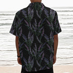 Embroidery Lavender Pattern Print Textured Short Sleeve Shirt