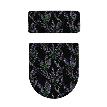 Embroidery Lavender Pattern Print Toilet Lid And Tank Cover Set