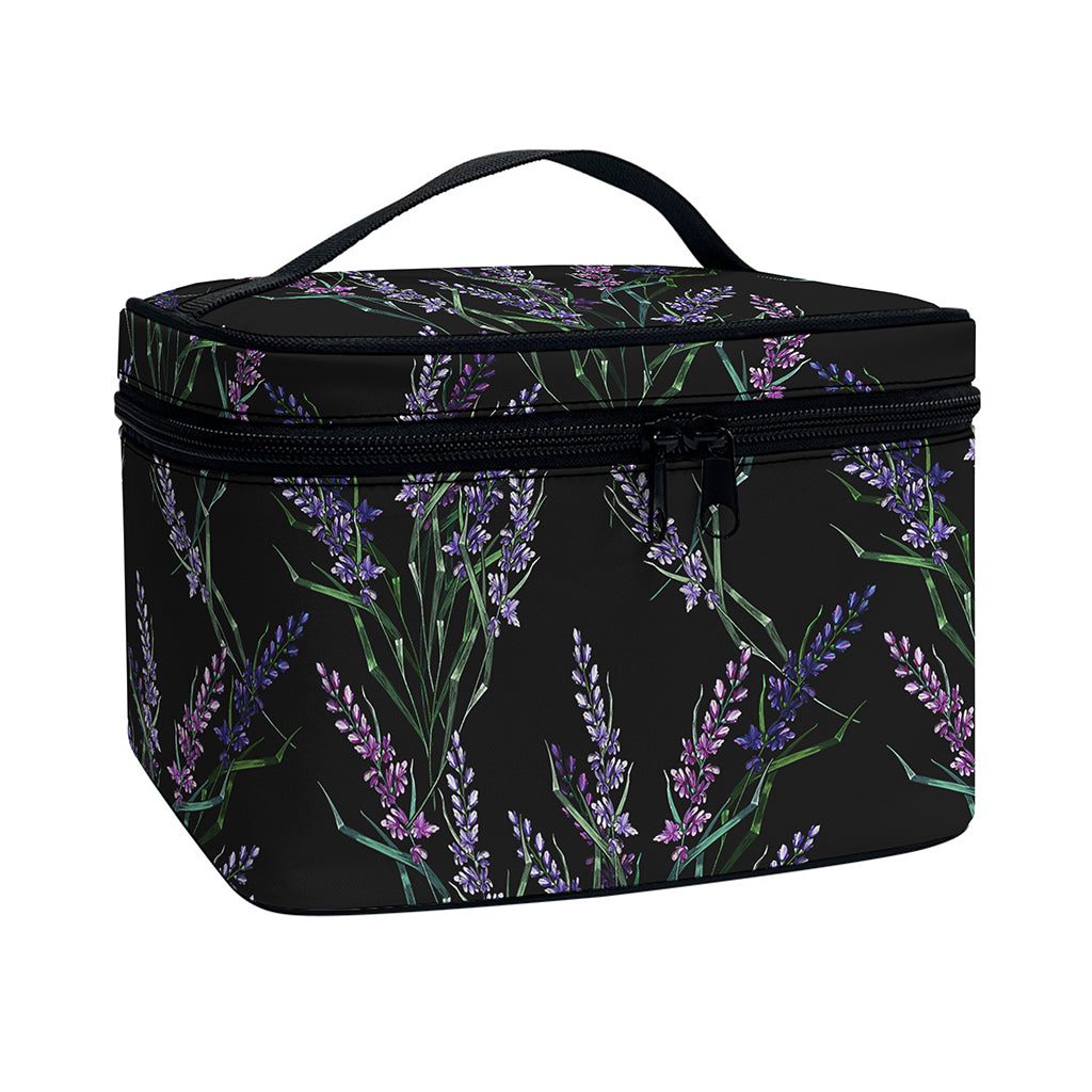 Embroidery Lavender Pattern Print Travel Makeup Bag