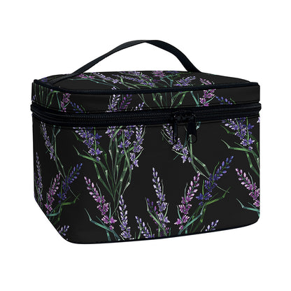 Embroidery Lavender Pattern Print Travel Makeup Bag