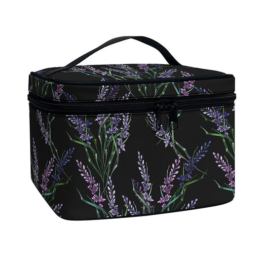 Embroidery Lavender Pattern Print Travel Makeup Bag