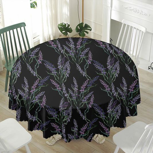 Embroidery Lavender Pattern Print Waterproof Round Tablecloth