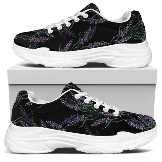 Embroidery Lavender Pattern Print White Chunky Shoes