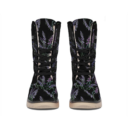 Embroidery Lavender Pattern Print Winter Boots