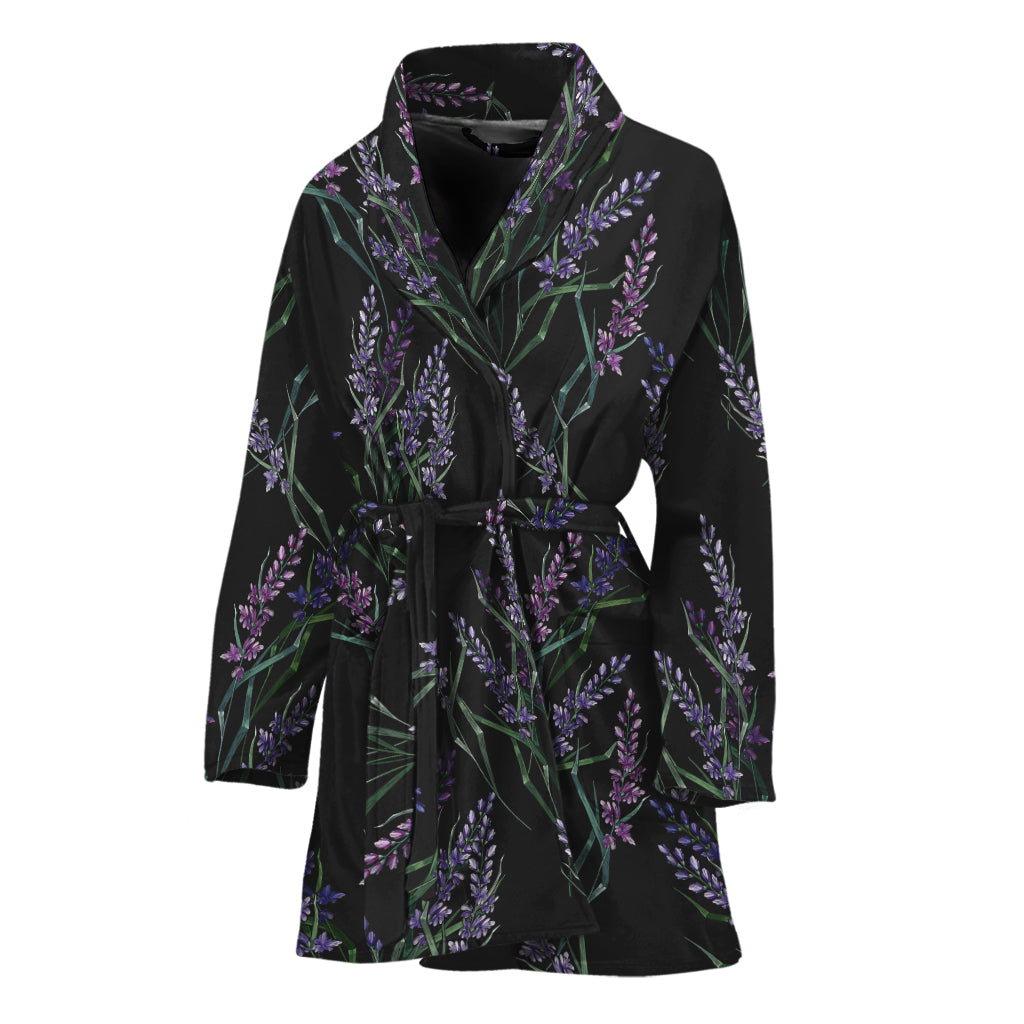 Embroidery Lavender Pattern Print Women's Bathrobe