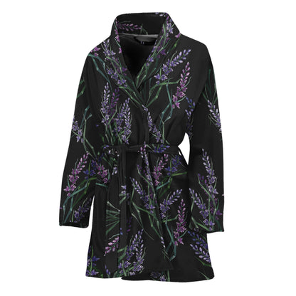 Embroidery Lavender Pattern Print Women's Bathrobe