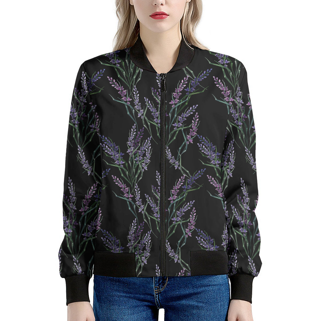 Embroidery Lavender Pattern Print Women's Bomber Jacket