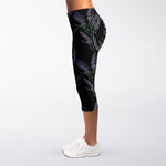 Embroidery Lavender Pattern Print Women's Capri Leggings