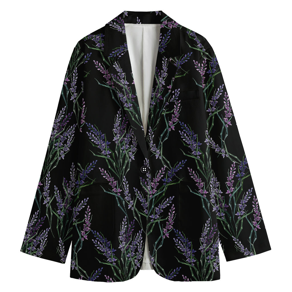 Embroidery Lavender Pattern Print Women's Cotton Blazer