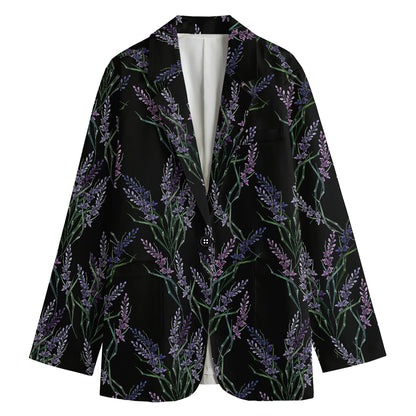 Embroidery Lavender Pattern Print Women's Cotton Blazer