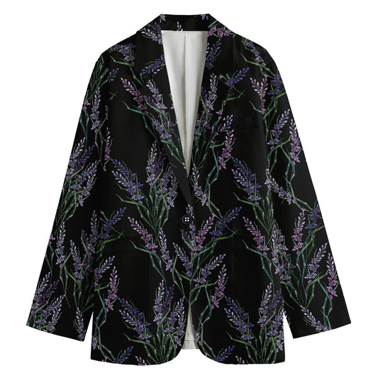 Embroidery Lavender Pattern Print Women's Cotton Blazer