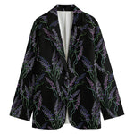 Embroidery Lavender Pattern Print Women's Cotton Blazer