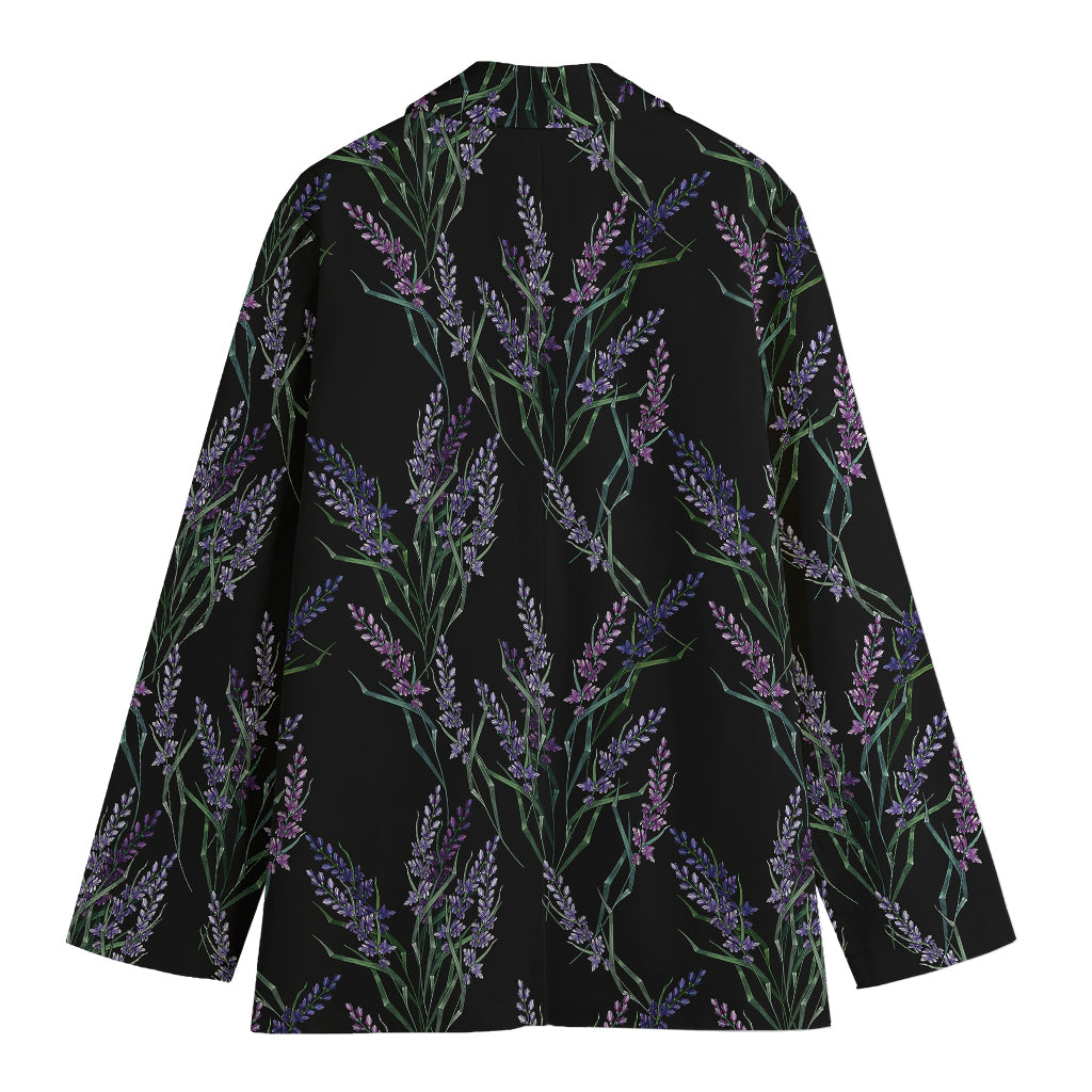 Embroidery Lavender Pattern Print Women's Cotton Blazer