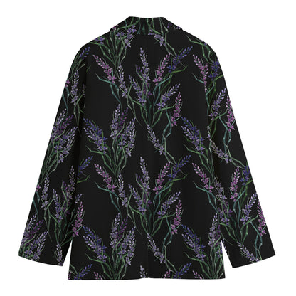 Embroidery Lavender Pattern Print Women's Cotton Blazer