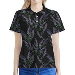 Embroidery Lavender Pattern Print Women's Polo Shirt