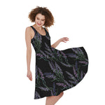 Embroidery Lavender Pattern Print Women's Sleeveless Dress