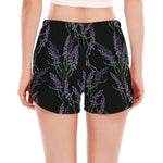 Embroidery Lavender Pattern Print Women's Split Running Shorts
