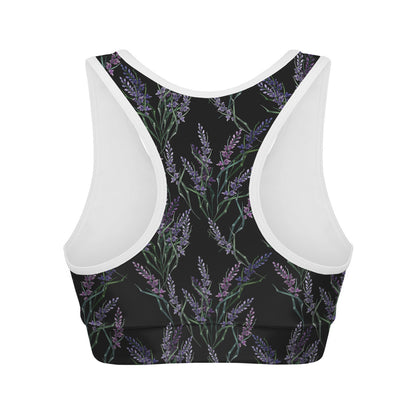 Embroidery Lavender Pattern Print Women's Sports Bra