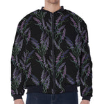 Embroidery Lavender Pattern Print Zip Sleeve Bomber Jacket