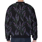 Embroidery Lavender Pattern Print Zip Sleeve Bomber Jacket