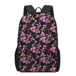 Embroidery Orchid Flower Pattern Print 17 Inch Backpack