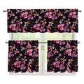Embroidery Orchid Flower Pattern Print 3 Piece Kitchen Curtains