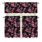 Embroidery Orchid Flower Pattern Print 3 Piece Kitchen Curtains