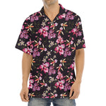 Embroidery Orchid Flower Pattern Print Aloha Shirt