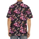 Embroidery Orchid Flower Pattern Print Aloha Shirt