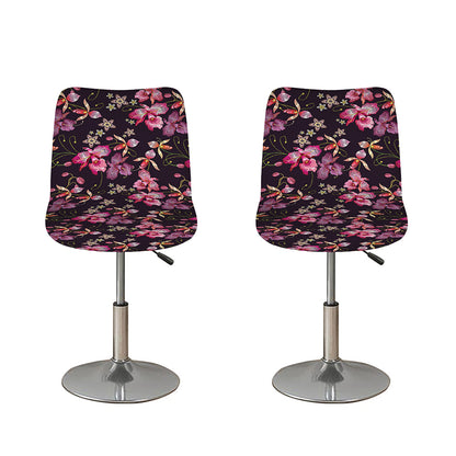 Embroidery Orchid Flower Pattern Print Bar Stool Covers