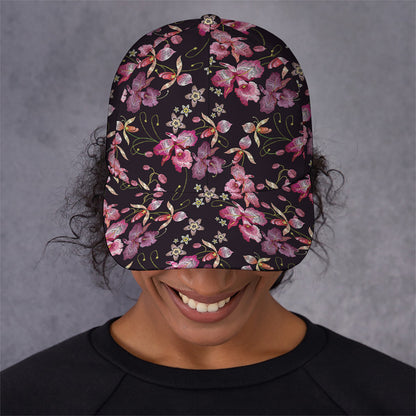 Embroidery Orchid Flower Pattern Print Baseball Cap