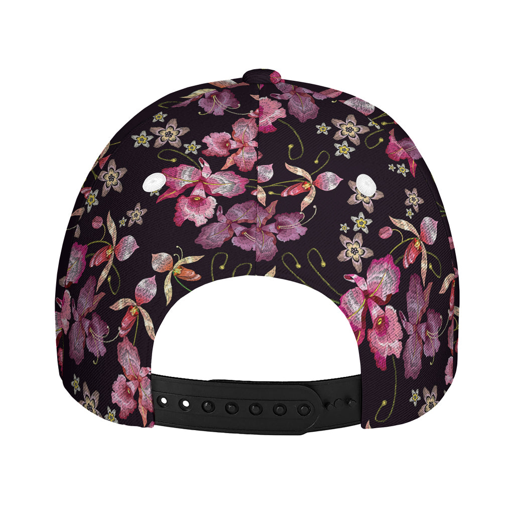 Embroidery Orchid Flower Pattern Print Baseball Cap