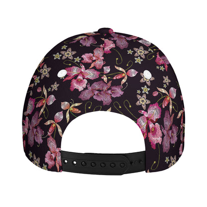 Embroidery Orchid Flower Pattern Print Baseball Cap
