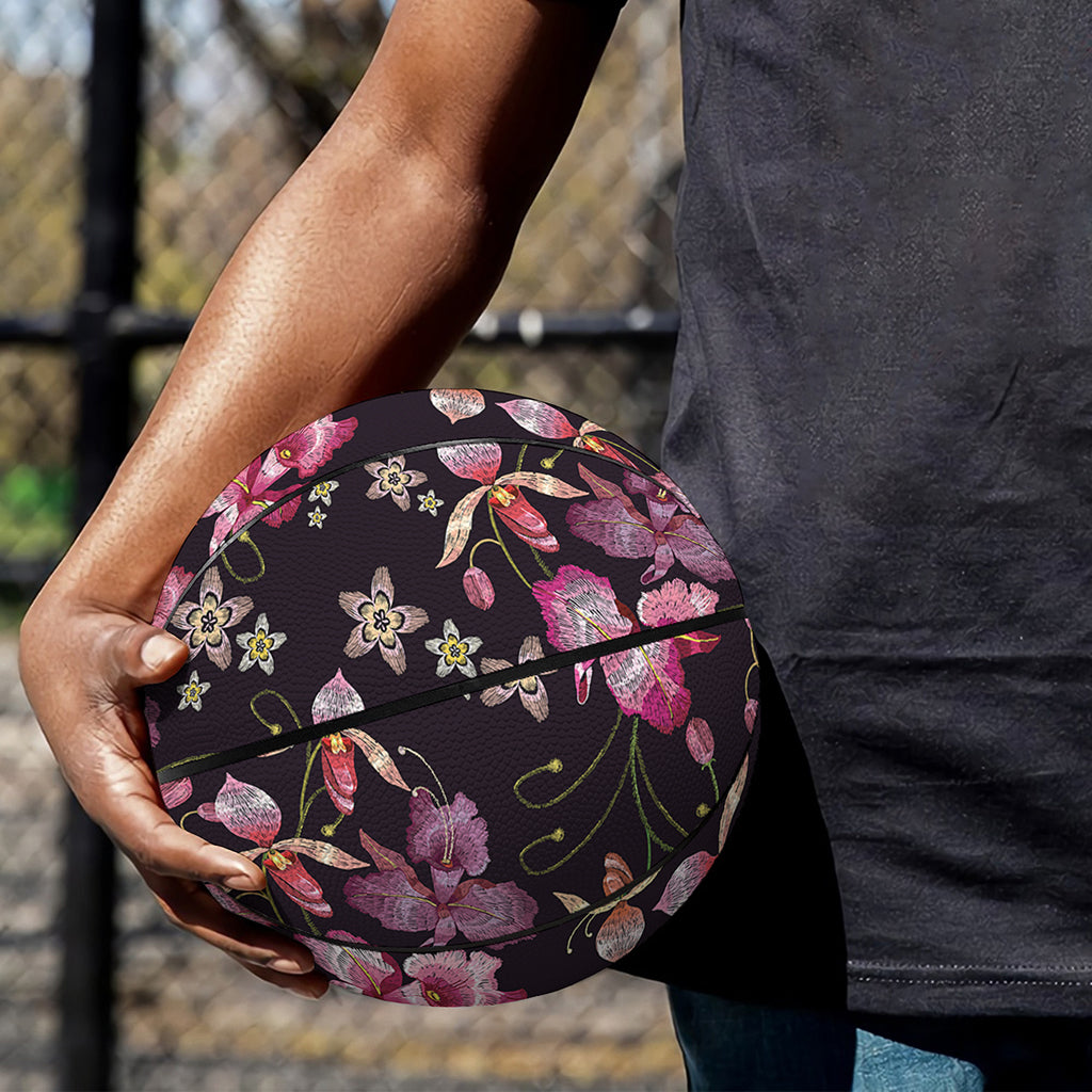 Embroidery Orchid Flower Pattern Print Basketball