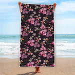 Embroidery Orchid Flower Pattern Print Beach Towel