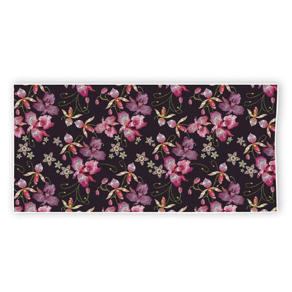 Embroidery Orchid Flower Pattern Print Beach Towel