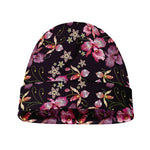 Embroidery Orchid Flower Pattern Print Beanie