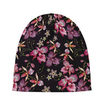 Embroidery Orchid Flower Pattern Print Beanie